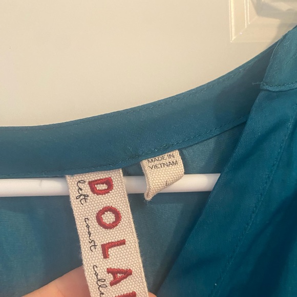 Anthropologie Dolan left coast Large Teal blue green Jillie top mixed media tab - Picture 7 of 13